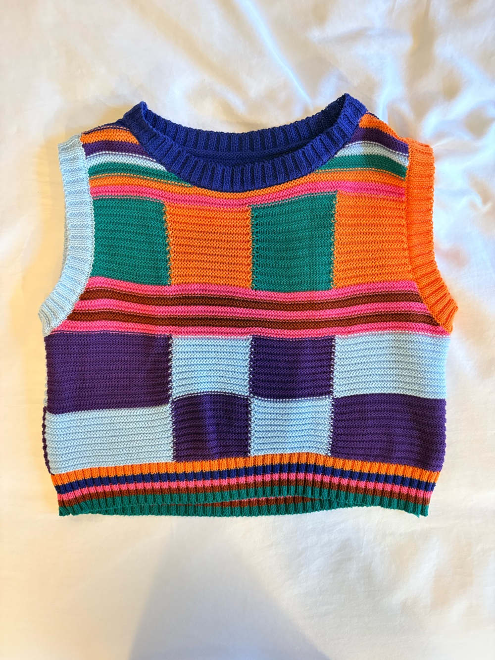 Source Unknown Multicolor Striped Patchwork Knit Crop Top